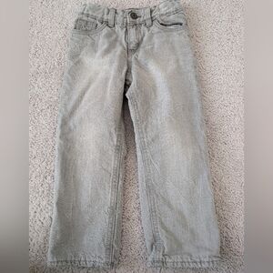 Osh Kosh B'Gosh 3T Boys Fleece Lined Gray Denim Jeans Elastic Adjustable Waist